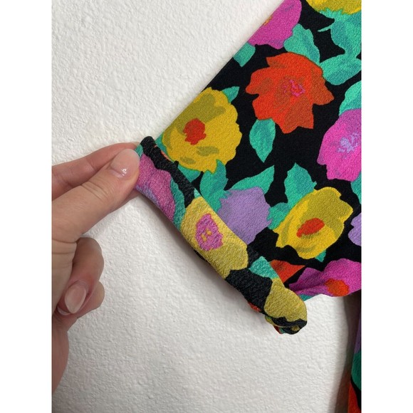 ZARA Trafaluc Small Floral Print Button-Up Shirt Open V-Neck Rolled Short Sleeve - Picture 9 of 16